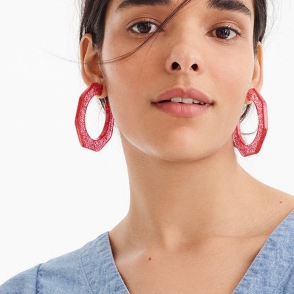 J. Crew Lucite Red‎ Glitter Earrings Retro 1980s NWT